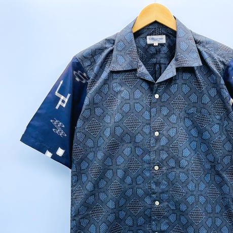 【メンズL】大島紬と琉球絣オープンカラーシャツ半袖