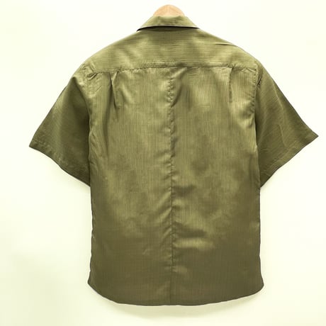 【メンズLL】シルク100%KIMONOオープンカラーシャツ半袖   碧朽葉
