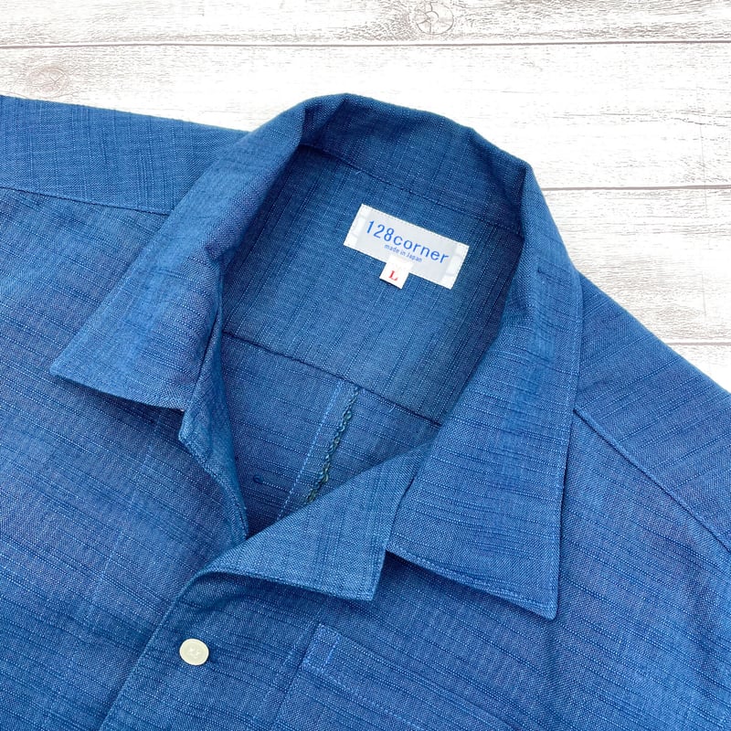 メンズLL】藍染KIMONO オープンカラーシャツ半袖 瑠璃紺 | 128corner