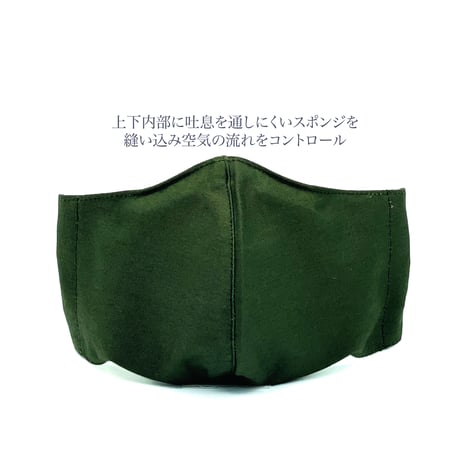 【大人サイズ】めがね専用　曇りにくい抗菌抗ウィルス機能洗える布立体マスク  　クロムグリーン