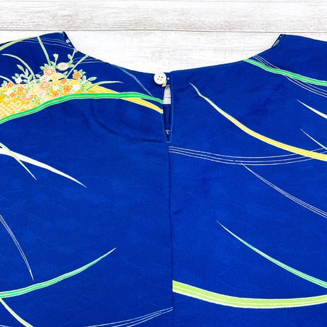 【レディースL】シルク100％KIMONO  Tブラウス 芝草文様