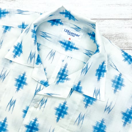 【メンズM】KIMONO オープンカラーシャツ半袖  青藤