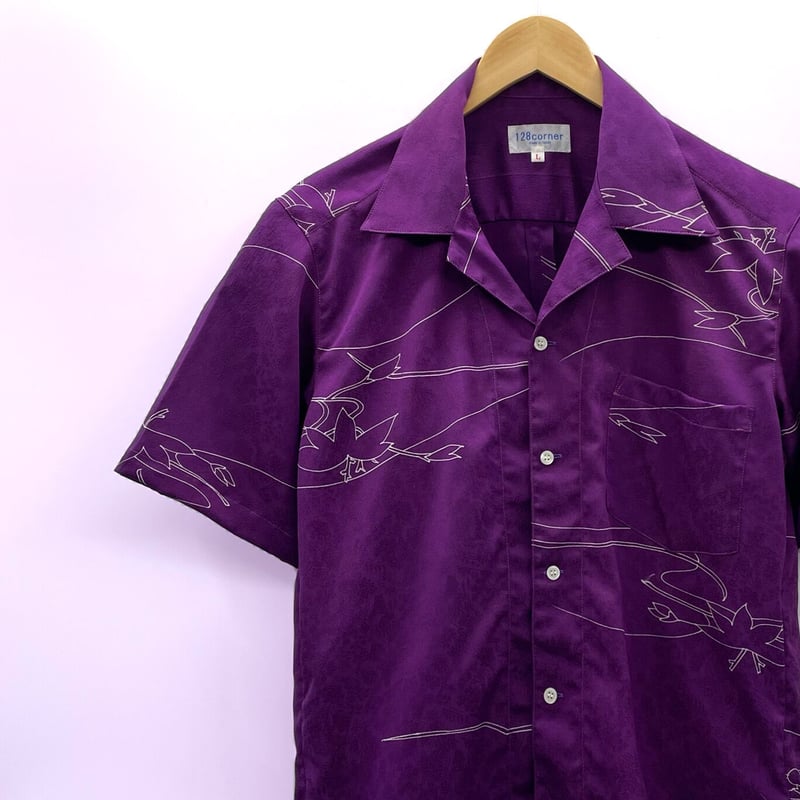 EDUN 紫 シャツ NAKAJIMA 35番 洗濯機洗いOK【メンズL】KIMONOオープンカラーシャツ半袖 藤紫 | 128corner