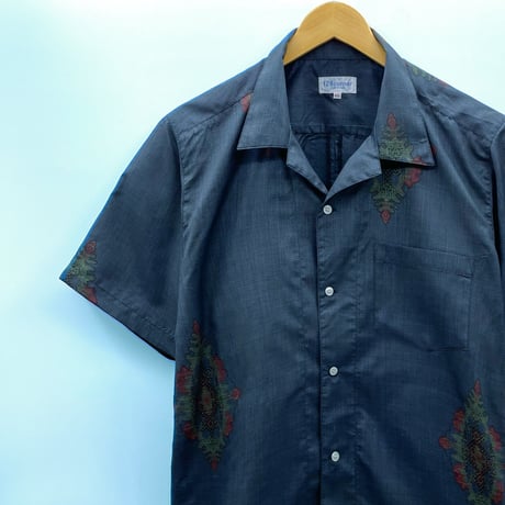 【メンズLL】大島紬オープンカラーシャツ半袖　褐藍