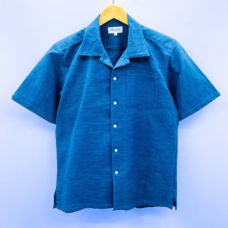 メンズLL】藍染KIMONO オープンカラーシャツ半袖 瑠璃紺 | 128corner