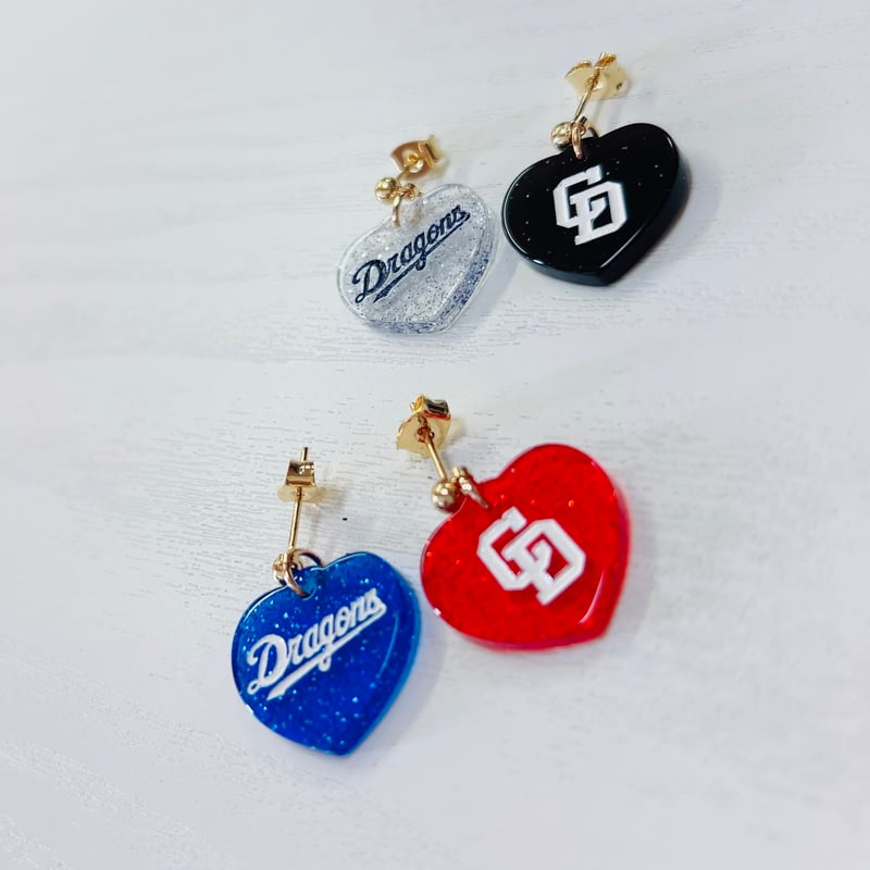 ドラゴンズグッズ ラメピアス 種類：D028-ハートロゴCL/BK | c.i.f