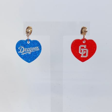 ドラゴンズグッズ　ラメピアス　種類：D028-ハートロゴBL/RD