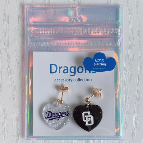 ドラゴンズグッズ　ラメピアス　種類：D028-ハートロゴCL/BK