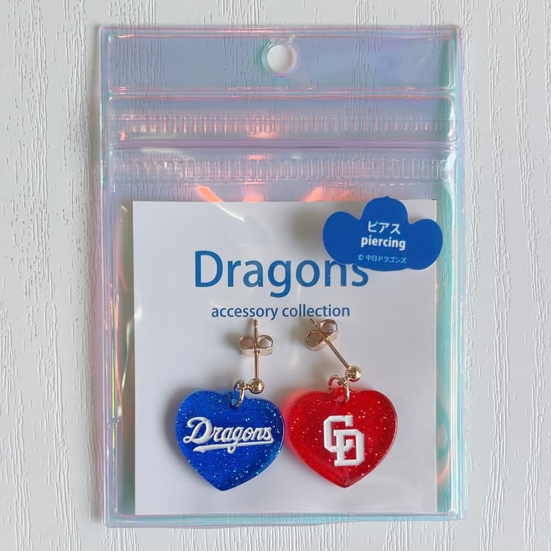 ドラゴンズグッズ ラメピアス 種類：D028-ハートロゴBL/RD | c.i.f