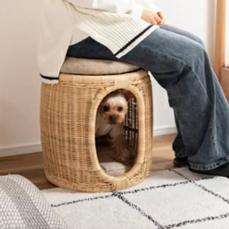 STOOL for PET HOUSE / ペットスツール /ラタン/ 座面取り外し可 / 内クッション取り外し可