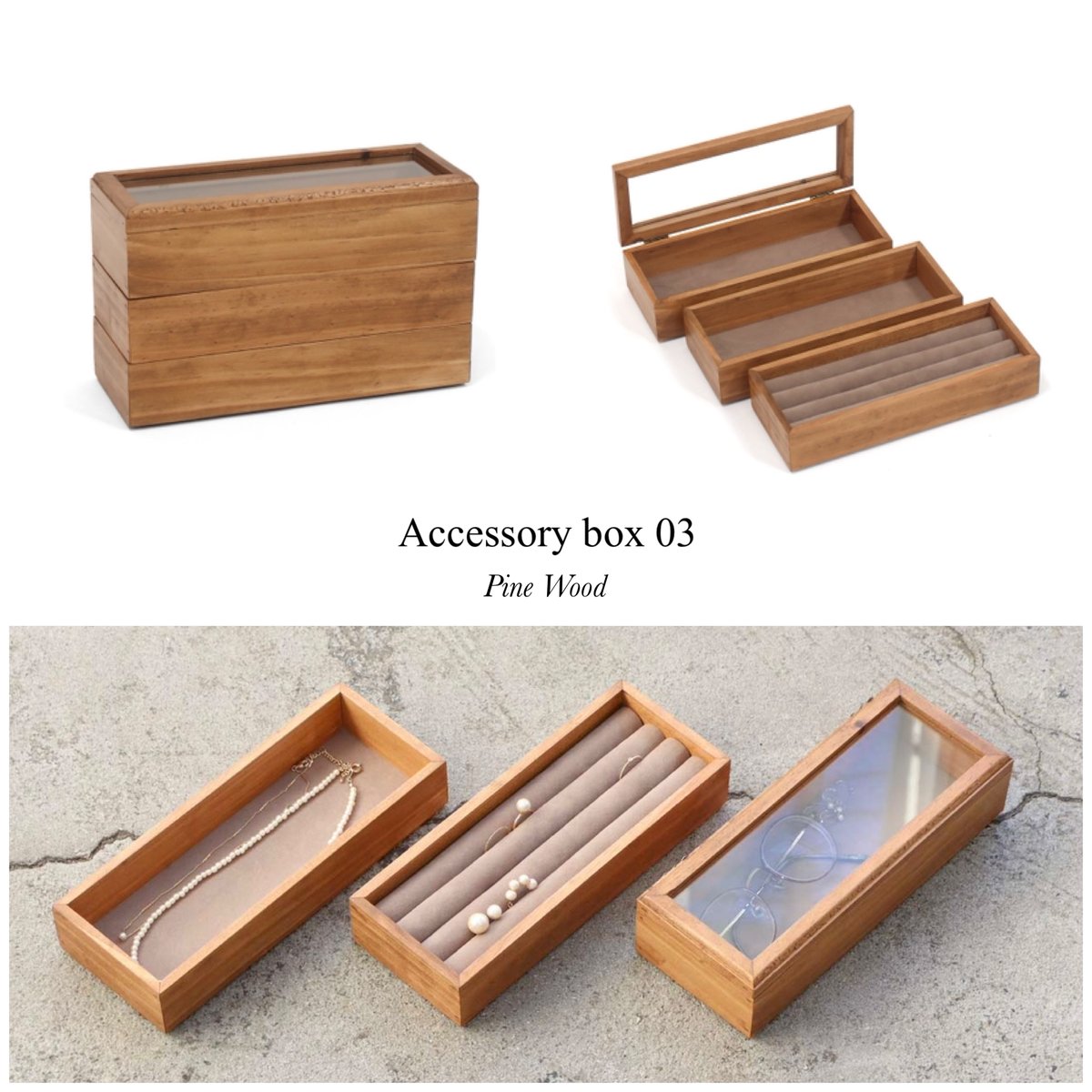 PINE WOOD Accessory box 03 / パイン材を使用した3段のアクセサリー