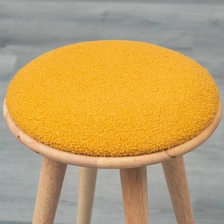 ラウンドスツール / もこもこ座面のラバーウッド 無垢材のスツール / Mustard , Greige , Green / スツール サイドテーブル