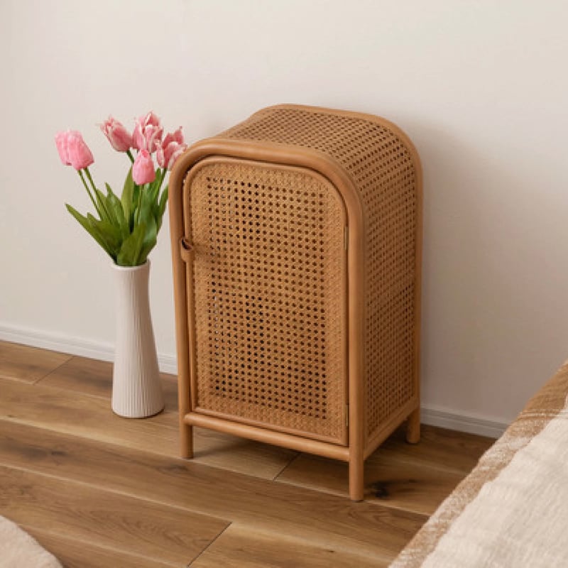 在庫処分【新品】北欧・韓国風 ラタンウッド キャビネット　籐編み込み扉 在庫処分【新品】北欧・韓国風 ラタンウッド キャビネット 籐編み込み