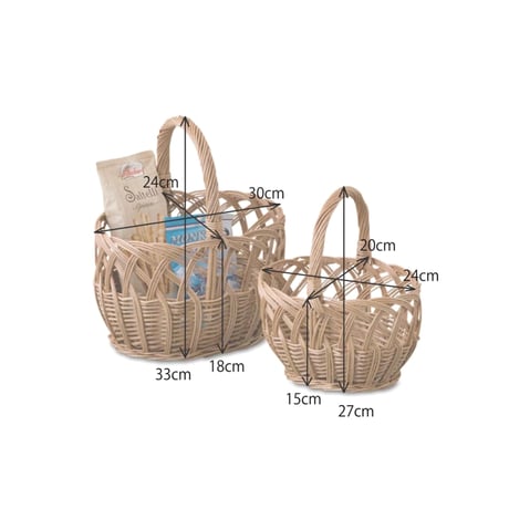 WICKER BASKET PAIR / ナチュラルで心地良いインテリア収納 / 収納バスケット / Sサイズ , Lサイズ セット / 柳