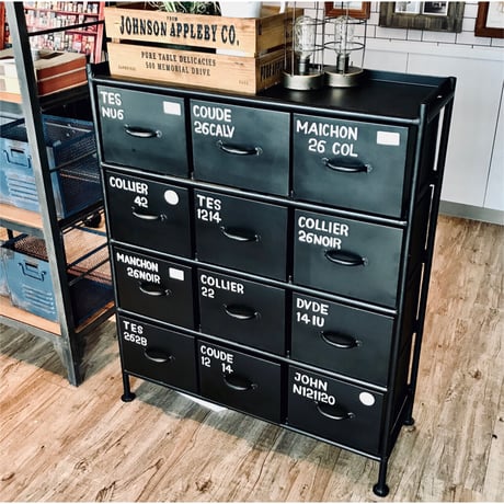 無骨なビンテージスタイル 重厚感のあるドロワーチェスト / IRON CHEST12  / 縦型 12杯  / BEIGE  , GRAY  , BLACK / インダストリアル  アイアンチェスト