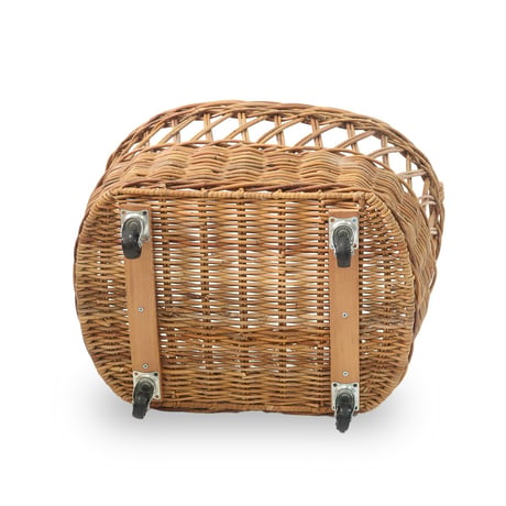 RATTAN BASKET + CASTER / キャスターが付いた大きなハンドルバスケット / リビングバスケット / ランドリーバスケット
