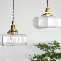 アーロットガラス ペンダントライト / E17 / ガラスシェードM （ WHITE , CLEAR ）真鍮灯具60cm , 100cm / シーリングカバー付き / LED電球対応 ※電球なし