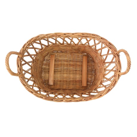 RATTAN BASKET + CASTER / キャスターが付いた大きなハンドルバスケット / リビングバスケット / ランドリーバスケット