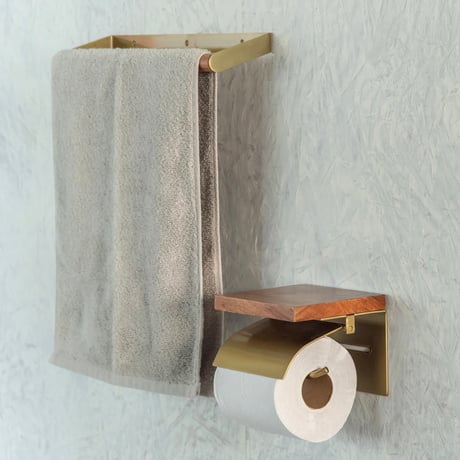 WOOD+IRON toilet" PAPER HOLDER / トイレットペーパーホルダー / シングル , ダブル / BLACK , ANTIQUE GOLD