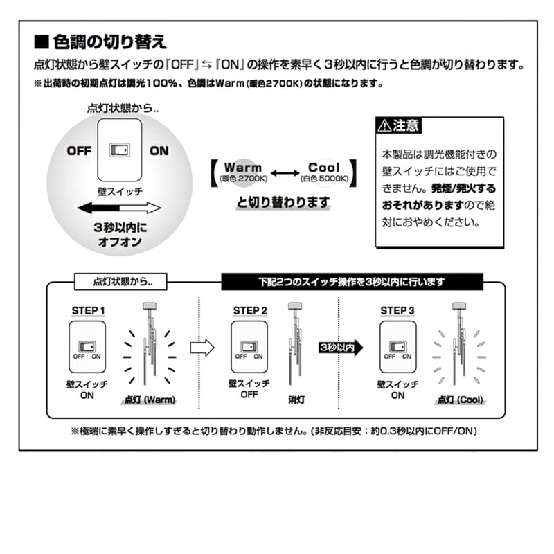 vision 3 LED-ceiling lamp / 暖色 白色調色切替可能な3灯シーリング