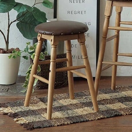 LOW & HIGH STOOL / 雰囲気のあるナチュラルヴィンテージテイストのスツール / PVC座面 / ロータイプ 座面高 : 48.5cm / ハイタイプ 座面高 : 63.5cm