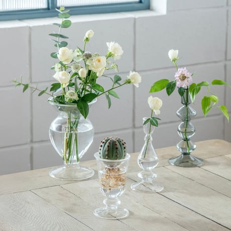 GRASS VASE 01 / 美しい曲線が印象的な水耕栽培用のガラスベース / クリア , グレー