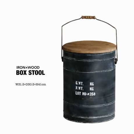 IRON×WOOD / BOX STOOL / WHITE , BLACK , METAL / W31.5×D30.5×H41cm ドラム缶スツール