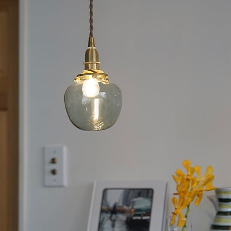 POMME GRASS PENDANT / ガラス ペンダントライト / ラウンドガラスシェード  + 真鍮灯具60cm シーリングカバー付き / E17 / ※電球なし