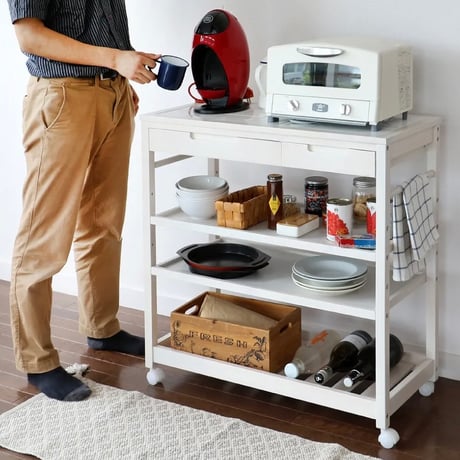 WIDE kitchen wagon WHITE /  清潔のあるホワイトカラーのワイドな収納 / キッチンワゴン / サイズ : W815 × D390 × H850mm