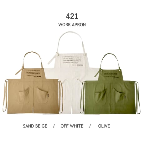 メンズライクなビンテージ風 ワークエプロン / WORK APRON 421 / エプロン / OFF WHITE , SAND BEIGE , OLIVE