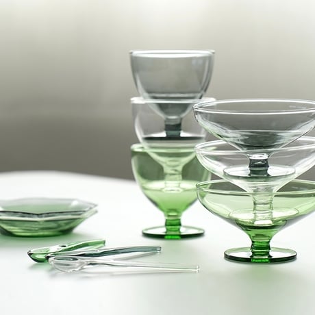 mem GOBLET GLASS 'N' PLATE / ゴブレットグラスとプレートのセット / GRAY , GREEN , CLEAR / AXCIS