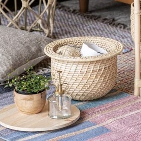 RATTAN BASKET 02 / ラタンのバスケット収納 / ラック / リビング収納 / サイドテーブル / 北欧ヴィンテージ / ナチュラルインテリア