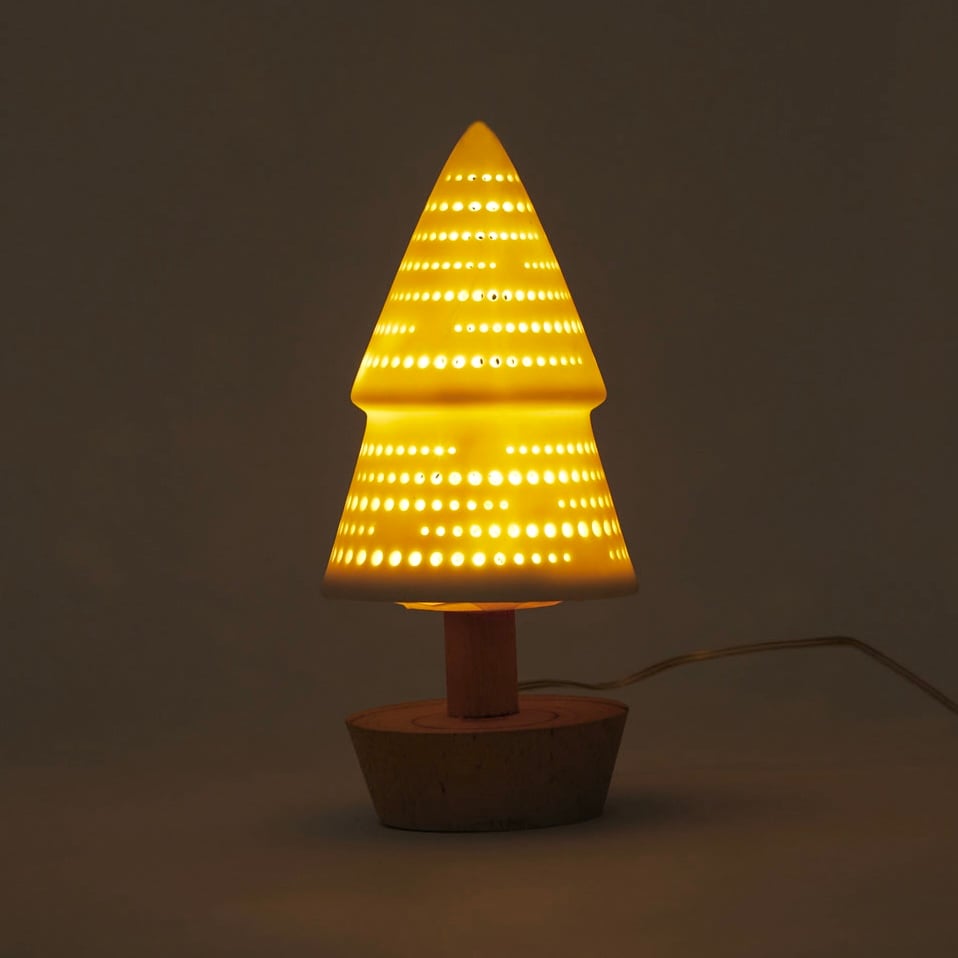 POTTERY TREE / 真っ白な陶器と木のLEDライト / テーブルランプ