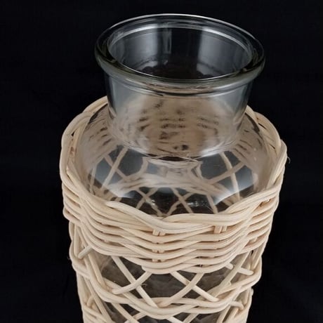 RATTAN + GRASS VASE / ラタン編み/ 花瓶 / ナチュラルインテリア / 口が広く少し大きめなガラスベース / H25.5cm