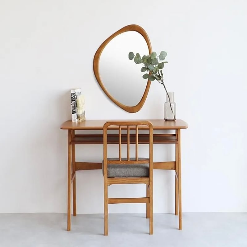 美品 ヴィンテージ　マホガニー材　ウォールミラー 壁掛け鏡 天然木 鏡 VINTAGE NATURAL WALL MIRROR / 曲線が美しい 天然木 オーク材の