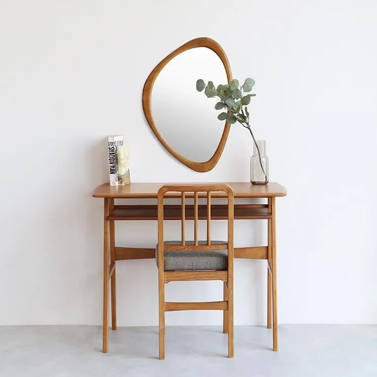 美品 ヴィンテージ　マホガニー材　ウォールミラー 壁掛け鏡 天然木 鏡 VINTAGE NATURAL WALL MIRROR / 曲線が美しい 天然木 オーク材の