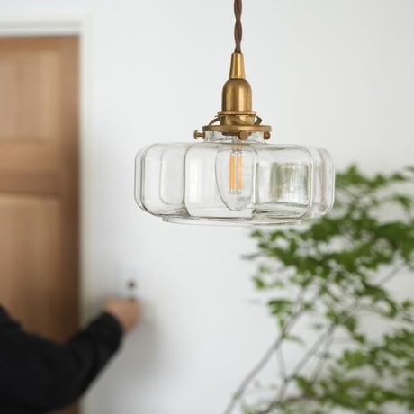 アーロットガラス ペンダントライト / E17 / ガラスシェードM （ WHITE , CLEAR ）真鍮灯具60cm , 100cm / シーリングカバー付き / LED電球対応 ※電球なし