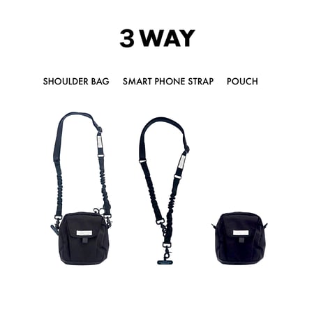 SLING SHOULDER POUCH & STRAP / ショルダーバッグ / ポーチ / スマートフォンストラップの3WAY / BLACK