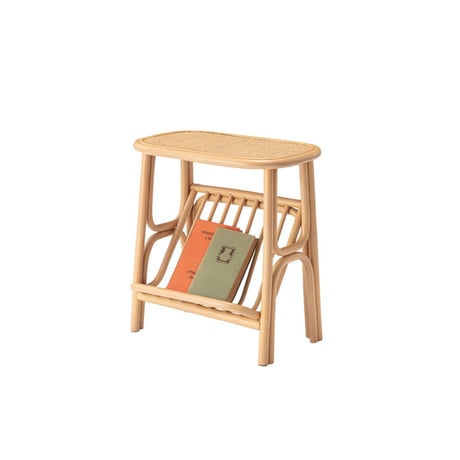 RATTAN SIDE TABLE with MAGAZINE RACK / 丸みを帯びたシルエットがかわいい マガジンラック付きラタンサイドテーブル