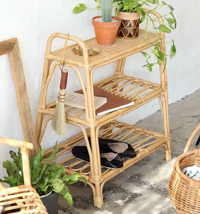 籐 ラタン キャスター付き ラック 花台 ラタン 花台 キャスター付き ラック 昭和レトロ 籐 【公式通販】