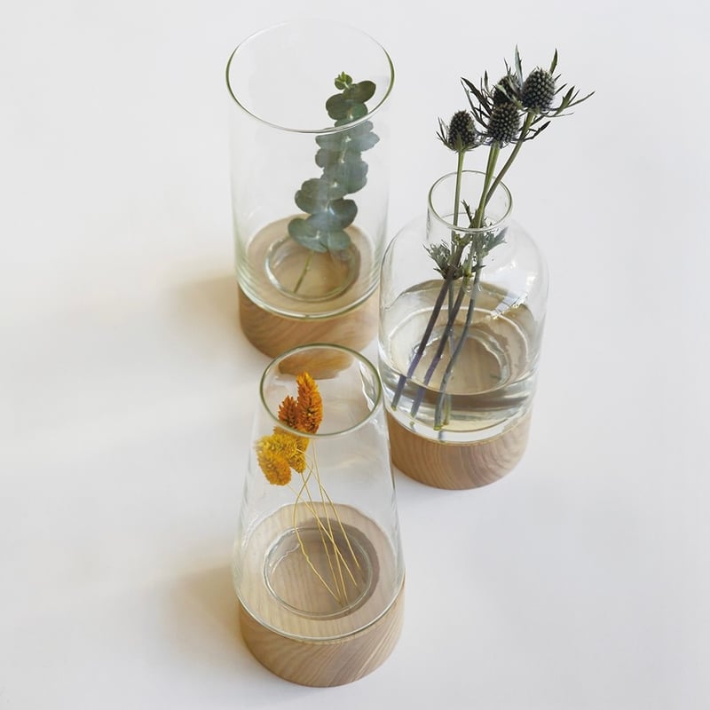 REUSE GLASS + WOOD / フラワーベースボトル / ウッドとリューズ