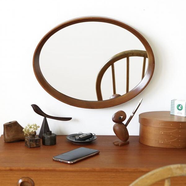 Crate&Barrel ウォールナットフレーム　オーバルミラー Crate&Barrel ウォールナットフレーム オーバルミラー