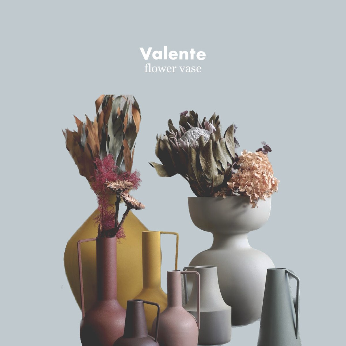 マットなアイアンの質感が洗練されたフラワーベース Valente