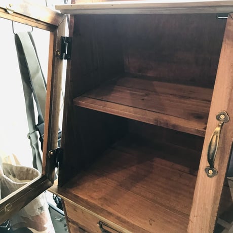 WOOD CABINET /サイズ W510XD240XH570mm  アイアン ガラスショーケース マルチキャビネット アンティーク ブロカント キッチン収納