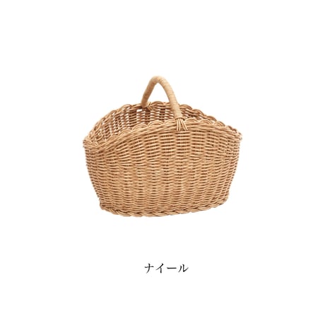 オーバルワンハンドルバスケット / Lサイズ / ポリプロピレン PP / 洗える手編みバスケット / キッチンインテリア / 観葉植物