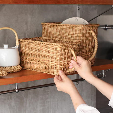 kitchen stocker / Sサイズ , Lサイズ / ナチュラルな風合いの取っ手付きバスケット