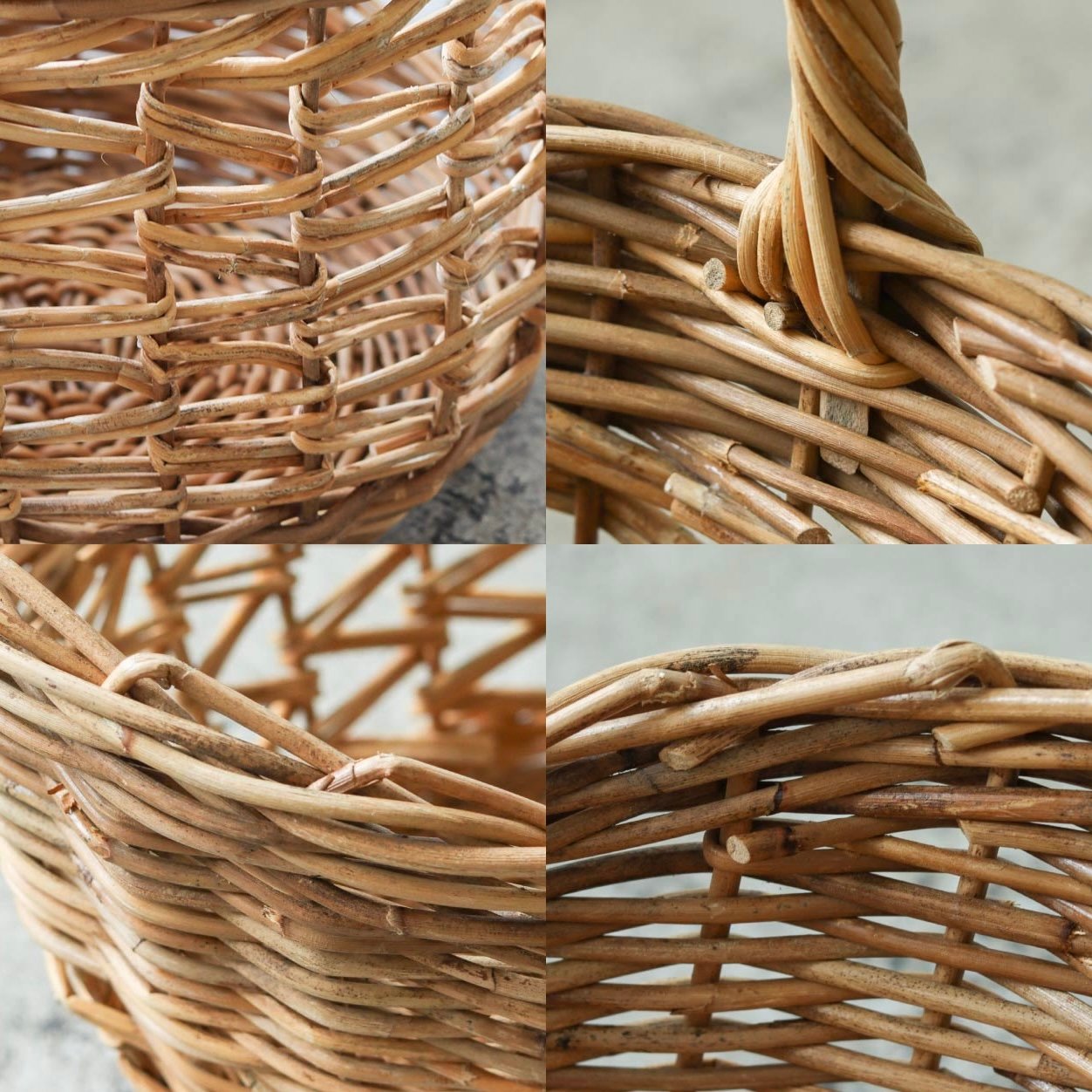 み*み様 【美品】大容量 レトロ アンティーク 丸十家具 ラタン ライティングビ RATTAN ROUND BASKET / 丸みを帯びたフォルムと特徴的な透かし編みの