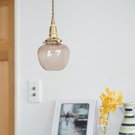 POMME GRASS PENDANT / ガラス ペンダントライト / ラウンドガラスシェード  + 真鍮灯具60cm シーリングカバー付き / E17 / ※電球なし