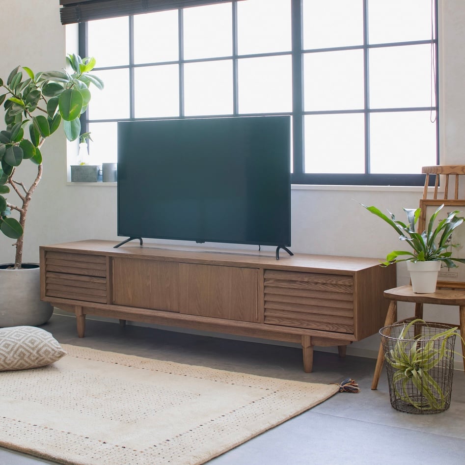 【値下げしました】テレビ台　幅200cm　無垢材　タモ材　テレビボード TV BOARD 200 / 重厚感のあるタモ無垢材・突板のテレビボード
