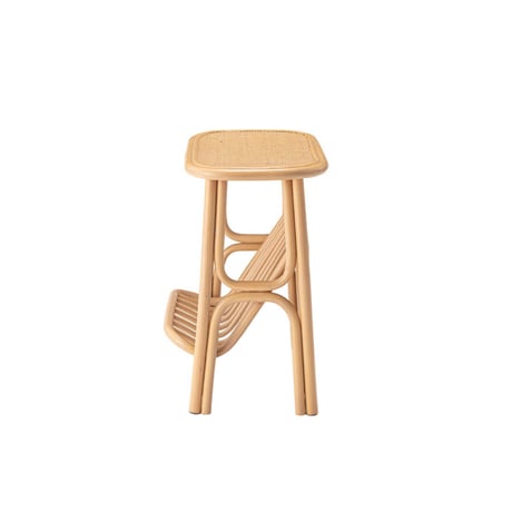 RATTAN SIDE TABLE with MAGAZINE RACK / 丸みを帯びたシルエットがかわいい マガジンラック付きラタンサイドテーブル